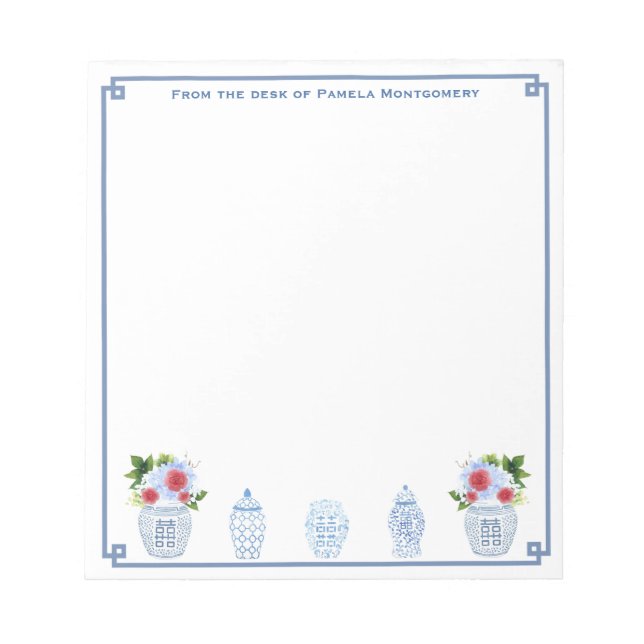 vom Schreibtisch | Chinoiserie Chic Red White Blue Notizblock (Vorderseite)