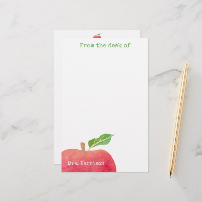 Vom Schreibtisch des Lehrers Red Apple Personalisi Briefpapier (Vorderseite/Rückseite Beispiel)