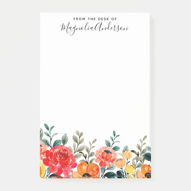 Vom Schreibtisch des modernen Blumenschrift-Namens Post-it Klebezettel (Vorderseite)