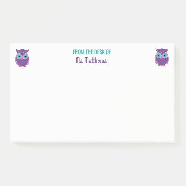 Vom Schreibtisch von Lehrer-Eulen-personalisiertem Post-it Klebezettel (Vorderseite)