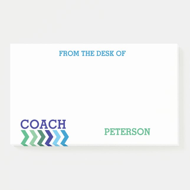 Vom Schreibtisch von Trainer-männlichem Zickzack Post-it Klebezettel (Vorderseite)