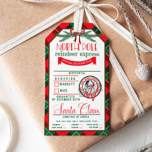 Vom Weihnachtsmann Rot & Grün Tartan Weihnachten Geschenkanhänger