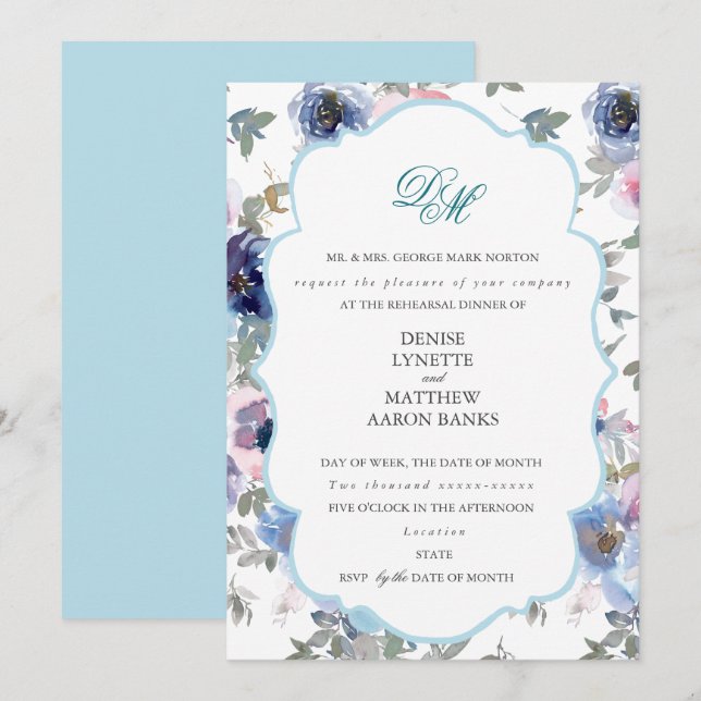 Vom Zender Wedding Set in Spun Sugar Blue Inv Einladung (Vorne/Hinten)