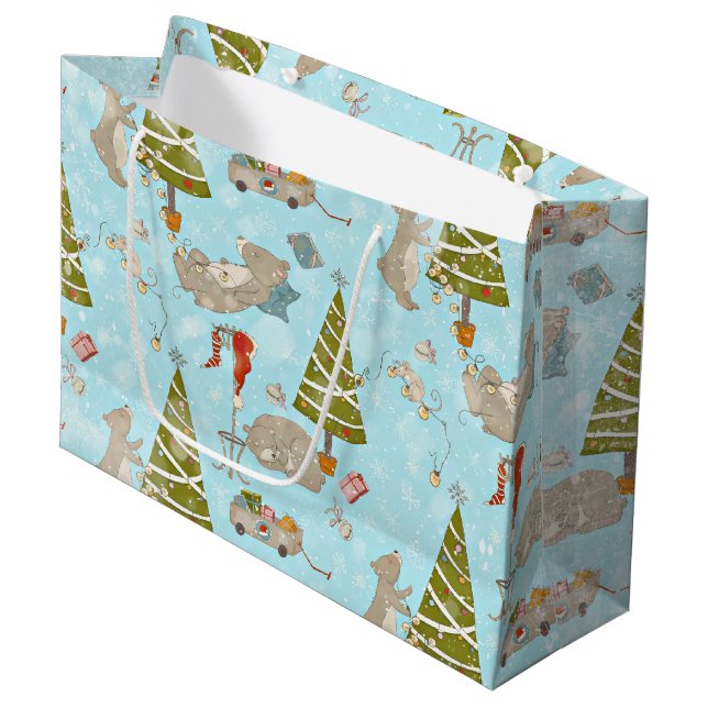 Von Bären und Weihnachten Muster für Kinder Große Geschenktüte (Vorderseite Schrägansicht)