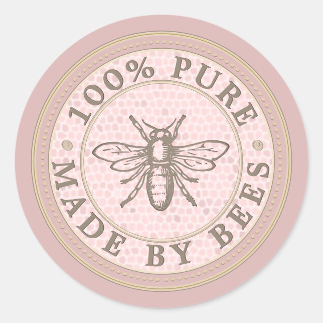 Von Bienen gemachte Heraldische Biene auf Rose Gol Runder Aufkleber (Vorderseite)