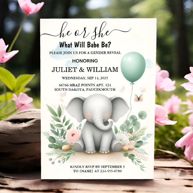 Von Big Zoo Baby White Elephant Birth Gender Revea Einladung (Von Creator hochgeladen)