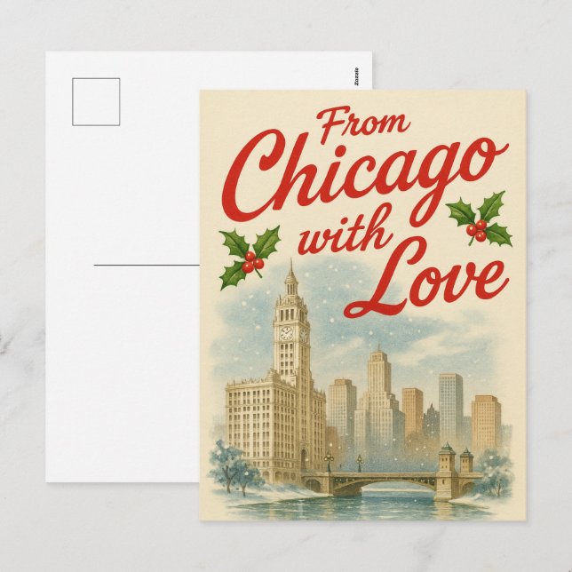 Von Chicago mit Liebe Holiday Postkarte (Vorne/Hinten)