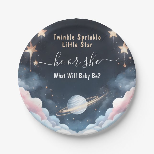 Von Cloud Twinkle Twinkle Little Star Gender Revea Pappteller (Vorderseite)
