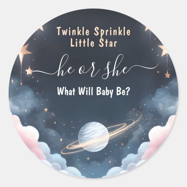 Von Cloud Twinkle Twinkle Little Star Gender Revea Runder Aufkleber (Vorderseite)