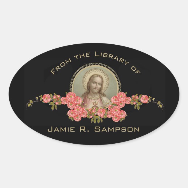 Von der Bibliothek... Heiliges Herz Jesu Ovaler Aufkleber (Vorderseite)