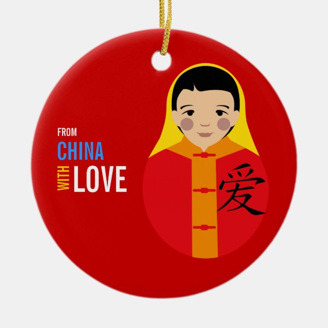 Von der China mit Liebe-Jungen-Adoptions-Andenken Keramikornament (Vorne)