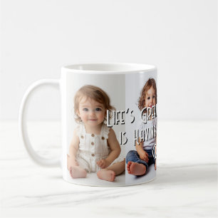 Von der Geburt bis zu den Fotos für die benutzerde Kaffeetasse