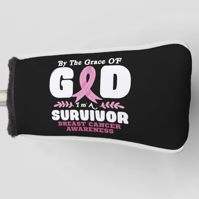 Von der Gnade Gott bin ein Überlebender Brustkrebs Golf Headcover (Vorderseite)