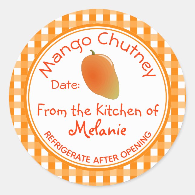 Von der Küche Mango Chutney hausgemachte Canning Runder Aufkleber (Vorderseite)
