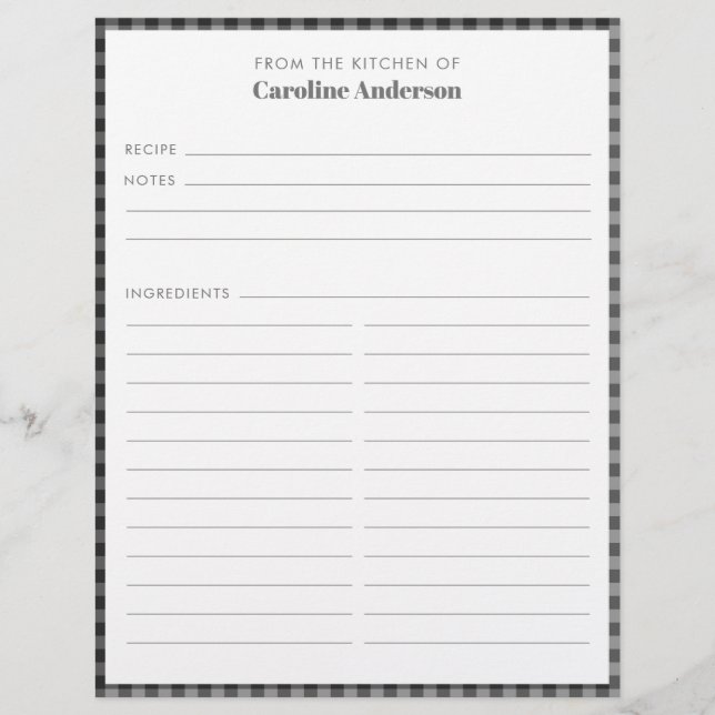Von der Küche Schwarz-Grau Karierte Rezept Custom Flyer (Vorne)
