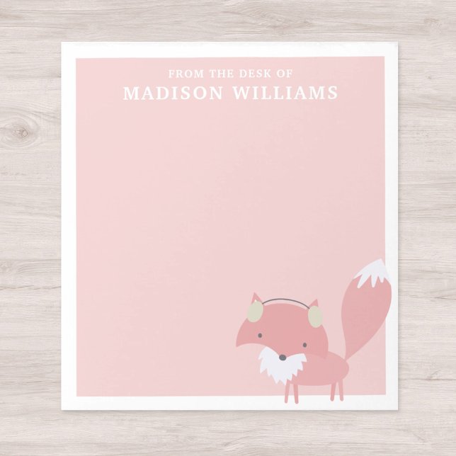 Von der Schreibtisch aus Name Pink Winter Fox Notizblock (Von Creator hochgeladen)