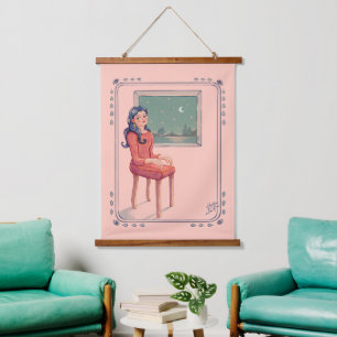 Von der Surreal-hängenden Tapisserie des Fensters Wandteppich Mit Holzrahmen