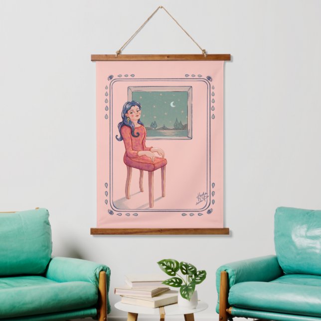 Von der Surreal-hängenden Tapisserie des Fensters  Wandteppich Mit Holzrahmen (Wohnzimmer)