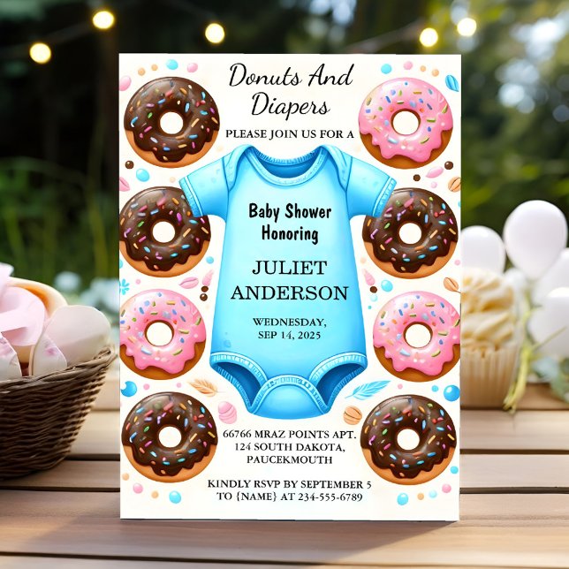 von Dreams Pink Blue Donuts und Diapers Baby Dusch Einladung (Von Creator hochgeladen)