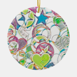 Von EDDArt handgezeichnet - Sterne und Herzen 1 Keramik Ornament