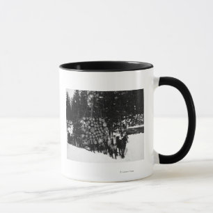 Von einem Pferdeteam auf einem Schlitten gezogene Tasse