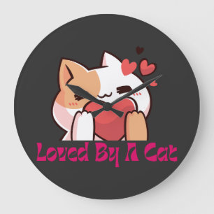 "Von einer Katze geliebt Kawaii Katzen Wanduhr" Große Wanduhr