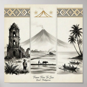 Von Feuer zum Meer-Bicol Philippinen Sumi-e Poster