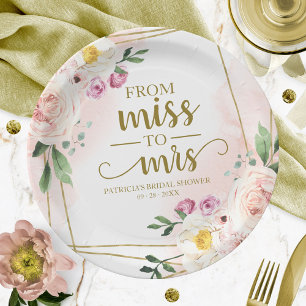 Von Fräulein zu Mrs Rosafarbenes florales geometri Pappteller