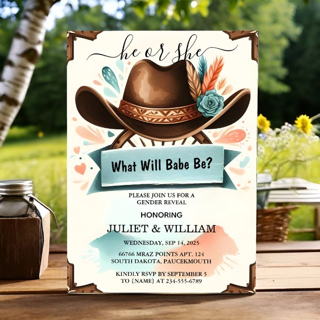 Von Fun Hat Farm Film US Cowboy Gender Reveal Einladung (Von Creator hochgeladen)
