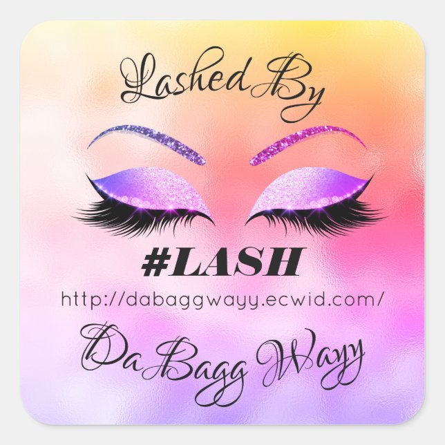 Von Glitzer Lashes hergestellte Beauty Rose Makeup Quadratischer Aufkleber (Vorderseite)