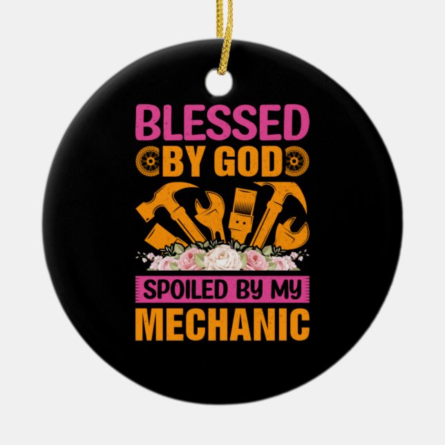 Von Gott durch meinen Mechanismus Keramik Ornament (Vorne)