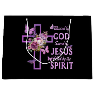 Von Gott Gerettet, gesegnet von Jesus Lila Blumenk Große Geschenktüte