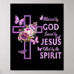 Von Gott Gerettet, gesegnet von Jesus Lila Blumenk Poster