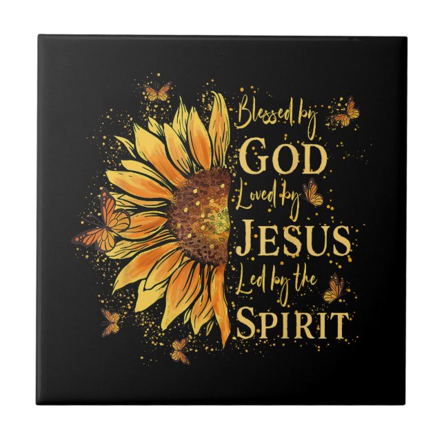 Von Gott gesegnet - von Jesus geliebt, Sonnenblume Fliese (Vorderseite)