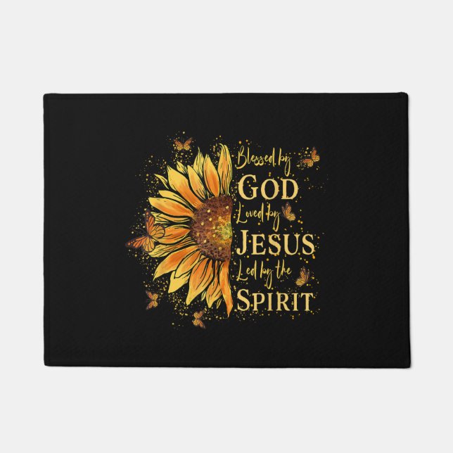 Von Gott gesegnet - von Jesus geliebt, Sonnenblume Fußmatte (Vorderseite)