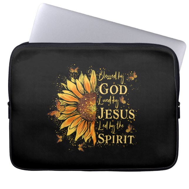 Von Gott gesegnet - von Jesus geliebt, Sonnenblume Laptopschutzhülle (Vorderseite)