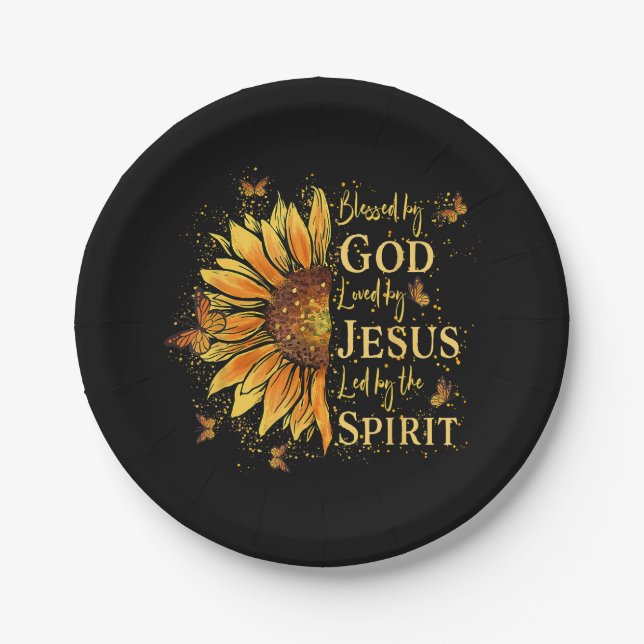 Von Gott gesegnet - von Jesus geliebt, Sonnenblume Pappteller (Vorderseite)