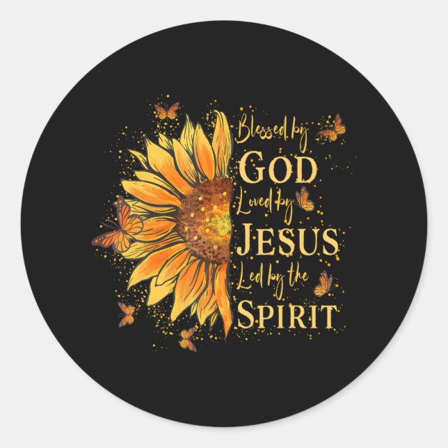 Von Gott gesegnet von Jesus Sonnenblume Runder Aufkleber (Vorderseite)