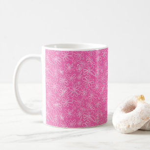 Von Hand gezeichnet Blütenpracht in heißem Rosa Kaffeetasse