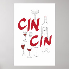 Von Hand gezeichnet Brillen und Flaschenkinken Poster