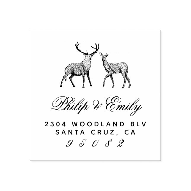 Von Hand gezeichnet Buck & Doe Wedding Rücksendead Gummistempel (Prägung)