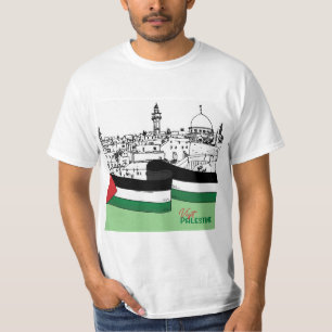 Von Hand gezeichnet Fahne Palästinas und alte Häus T-Shirt
