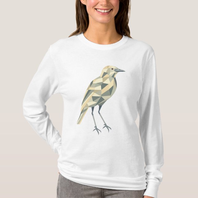 Von Hand Gezeichnet Geometrisches Vogelweibchen T-Shirt (Vorderseite)