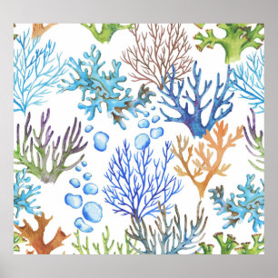 Von Hand gezeichnet Korallen: Unterwasser-Seemuste Poster
