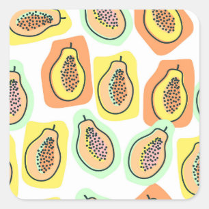 Von Hand Gezeichnet Papaya: Kreatives Vintages Mus Quadratischer Aufkleber