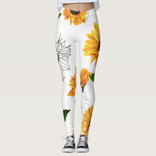 Von Hand gezeichnet Sonnenblumen: lebendiges gelbe Leggings