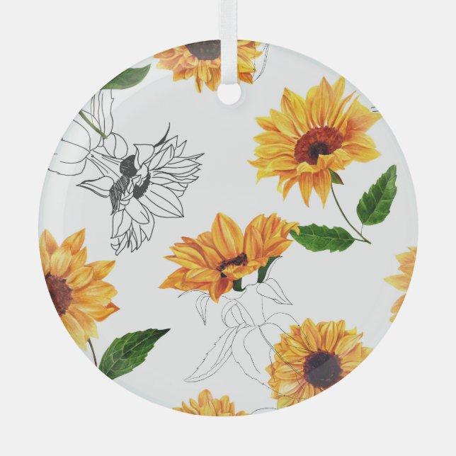 Von Hand gezeichnet Sonnenblumen: lebendiges gelbe Ornament Aus Glas (Vorderseite)