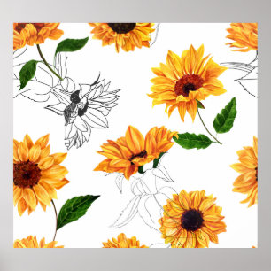 Von Hand gezeichnet Sonnenblumen: lebendiges gelbe Poster