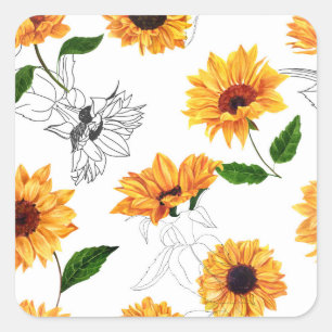 Von Hand gezeichnet Sonnenblumen: lebendiges gelbe Quadratischer Aufkleber