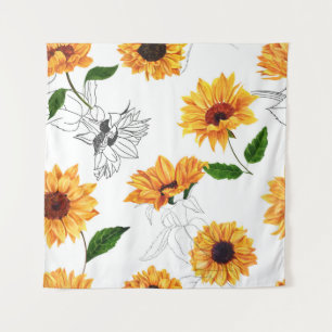 Von Hand gezeichnet Sonnenblumen: lebendiges gelbe Wandteppich